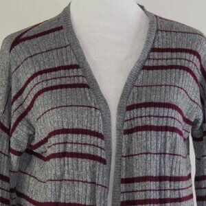 Mudd Women's Gray & Maroon Striped Long-Sleeve Open Cardigan Size M (C1308)